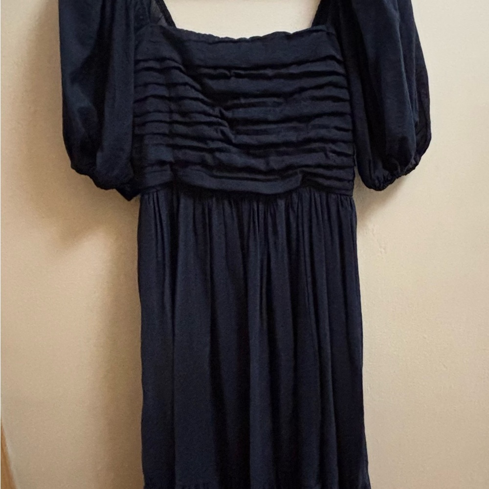 Abercrombie & Fitch Emerson Puff Sleeve Navy Midi Dress NWT